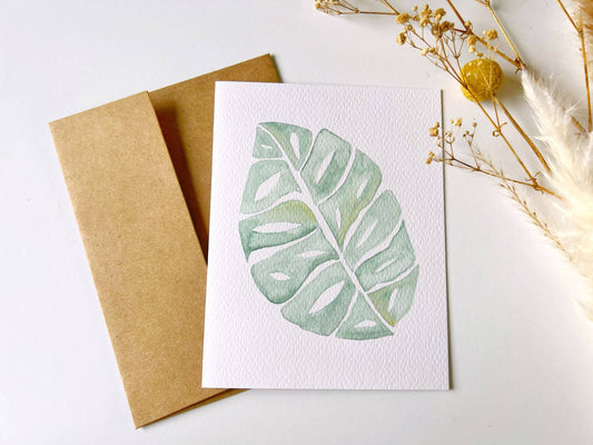Monstera Watercolor Greeting Card | Note Cards