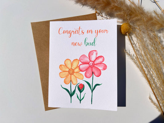 Flower New Baby Watercolor Greeting Card | Stationery
